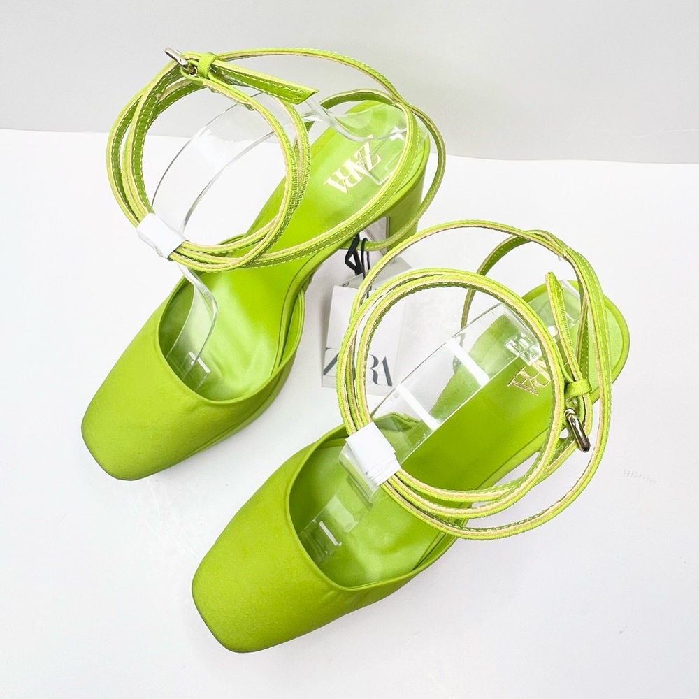 Zara Chunky Heeled Platform Shoes in Neon Green Size 39 - Picture 5 of 12
